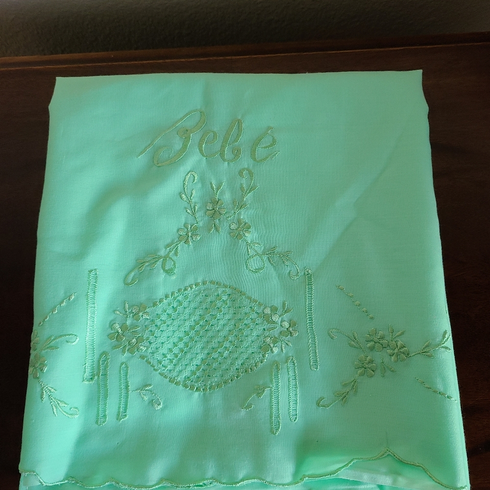 Vintage French hand-embroidered crib sheet